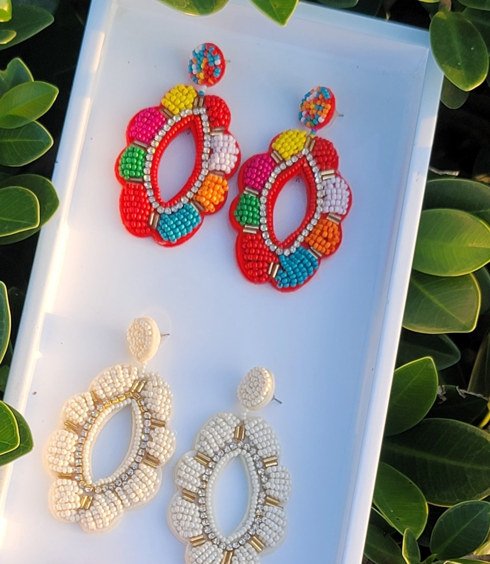 Bohemian Beaded Oval Earrings